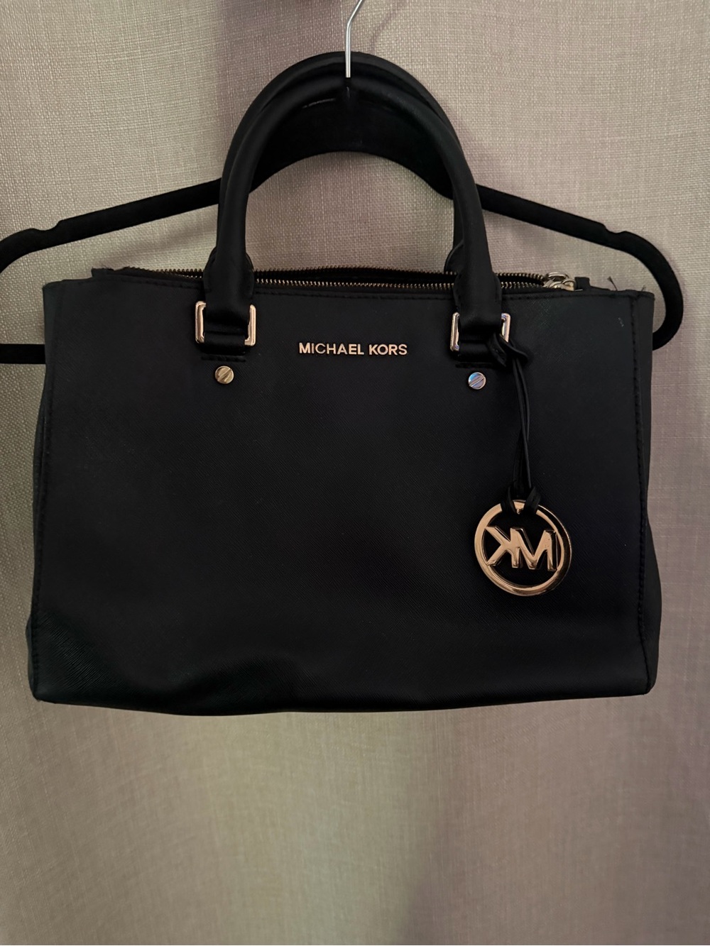 Michael Kors Black Saffiano Top-Handle Satchel with Gold Logo Charm